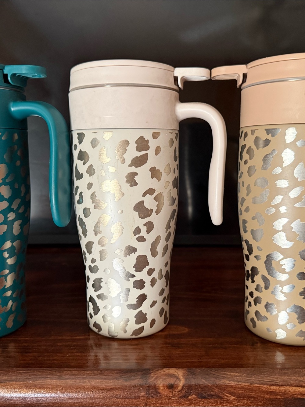 Cream Leopard Print Travel Mug with Handle